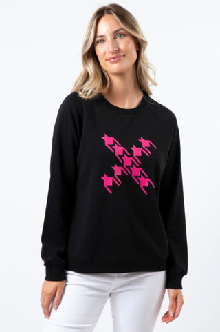 Stella+Gemma Classic Sweatshirt - Black With Neon Houndstooth Cross - SGSW8221 - allaboutagirl