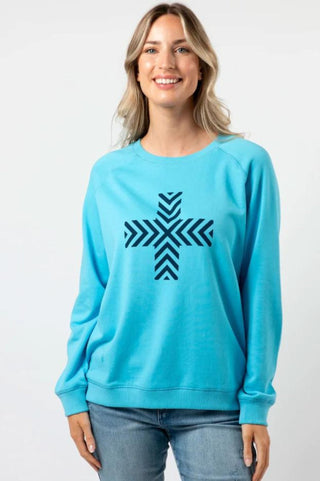 Stella+Gemma Classic Sweatshirt - Sky Blue With Chevron Cross - SGSW8214 - allaboutagirl
