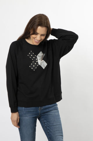 Stella+Gemma Everyday Sweater - Black With Pearl Cross - SGSW8189 - allaboutagirl