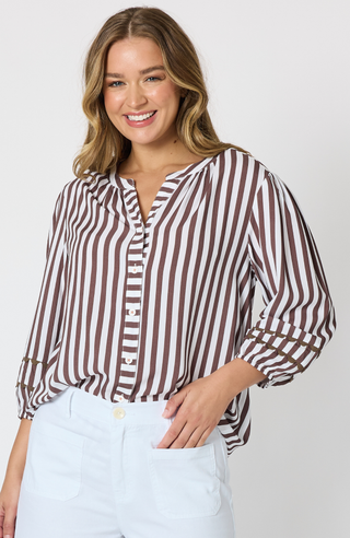 Montecito Stripe Top - Coffee/White Stripe