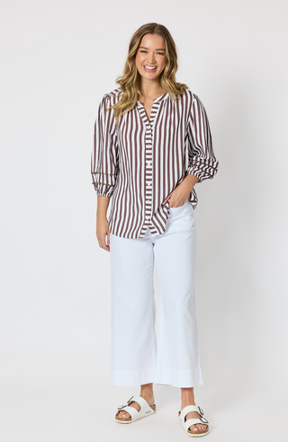 Montecito Stripe Top - Coffee/White Stripe