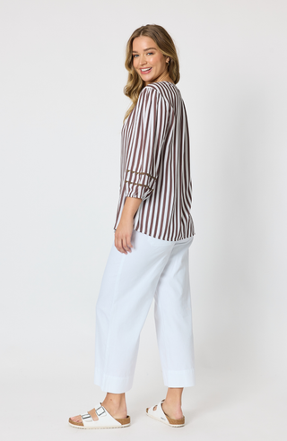 Montecito Stripe Top - Coffee/White Stripe