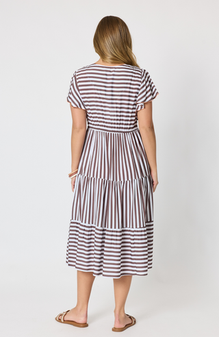 Kalahari Striped Dress - Coffee White