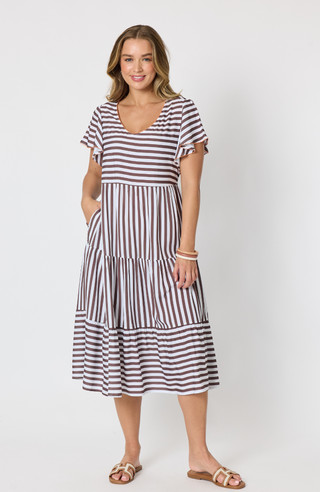 Kalahari Striped Dress - Coffee White