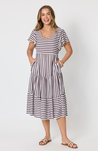 Kalahari Striped Dress - Coffee White