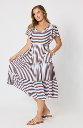 Kalahari Striped Dress - Coffee White
