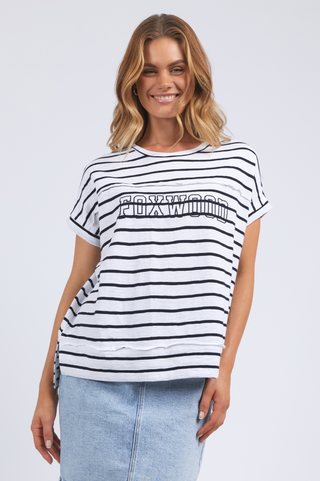 Throw On Short Sleeve Tee Shirt - Navy/White Stripe