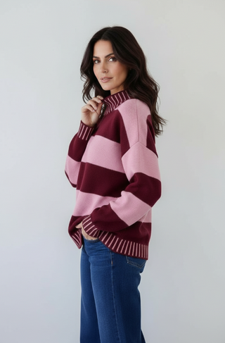Tilly Stripe Knit - Merlot/Pink
