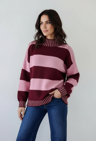 Tilly Stripe Knit - Merlot/Pink