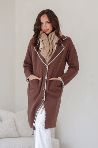 Tribecca 4 Button Coatigan - Chocolate - b5768 - All About A Girl