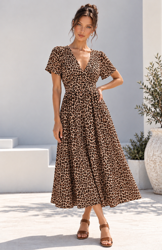 Button Through Maxi Dress - Leopard