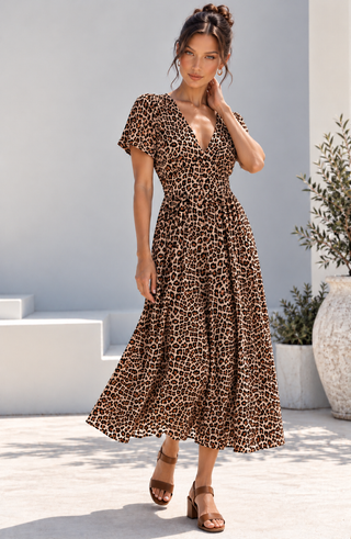 Button Through Maxi Dress - Leopard