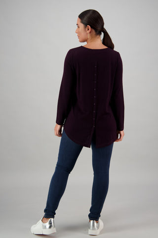 Vassalli 100% Merino Top with Back Button Placket - Mulberry - 4349 - allaboutagirl