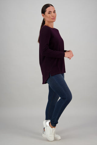 Vassalli 100% Merino Top with Back Button Placket - Mulberry - 4349 - allaboutagirl