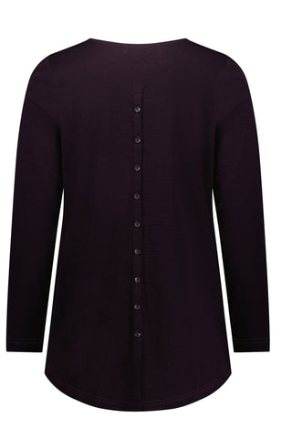 Vassalli 100% Merino Top with Back Button Placket - Mulberry - 4349 - allaboutagirl