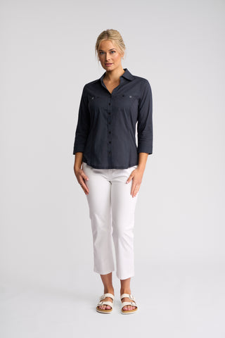 Isla Shirt With Side Ribbing - Ink