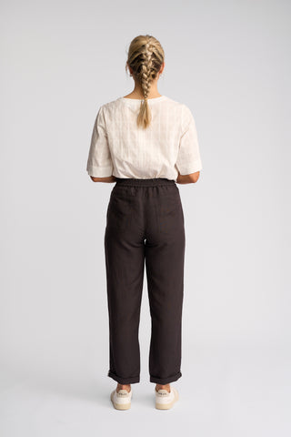 Oxford Slim Leg Grazer Pants - Chocolate