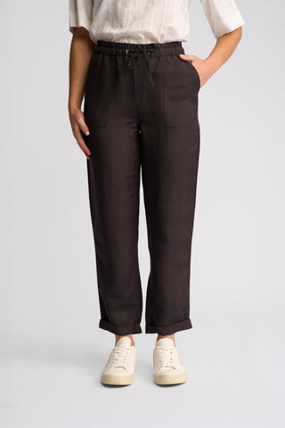 Oxford Slim Leg Grazer Pants - Chocolate