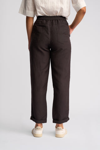 Oxford Slim Leg Grazer Pants - Chocolate