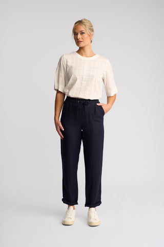 Oxford Slim Leg Grazer Pants - Ink