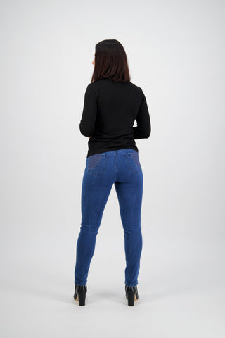 Vassalli Basket Weave Pocket Skinny Leg Jeans - New Blue SS - 5535 - allaboutagirl