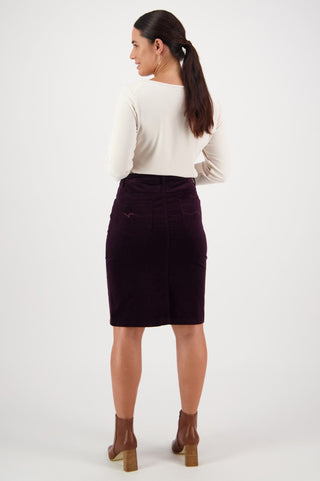 Vassalli Knee Length Pinwale Skirt - Mulberry - 372AVM - allaboutagirl