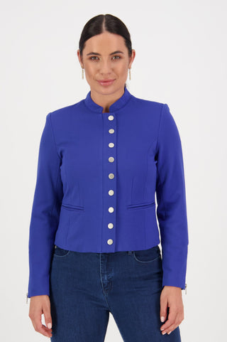 Vassalli Zip Up Military Jacket With Button Detail - Royal Blue - 2067 - allaboutagirl