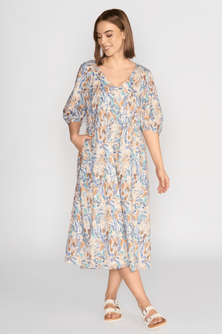 Vee Neck Dress With Pleat Sleeve Detail - Amalfi - 6119 - All About A Girl