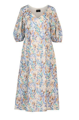 Vee Neck Dress With Pleat Sleeve Detail - Amalfi - 6119 - All About A Girl