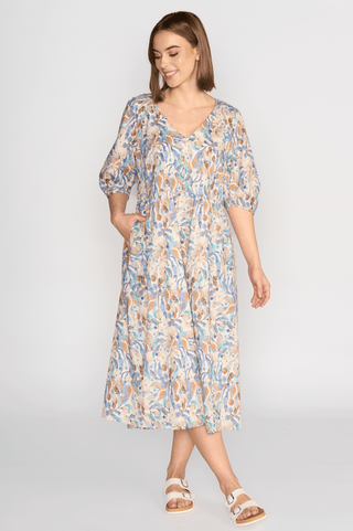 Vee Neck Dress With Pleat Sleeve Detail - Amalfi - 6119 - All About A Girl
