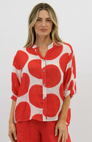 Worthier The Label Coco Linen Shirt Red - Colour view | AAAG