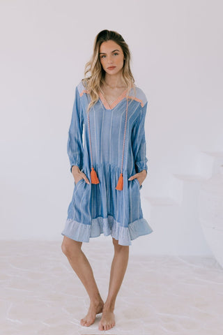 Santorini Dobby Dress -Blue/White