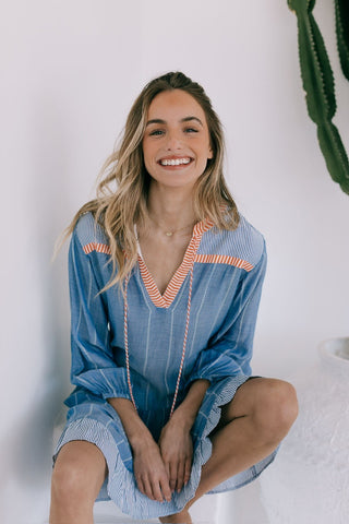 Santorini Dobby Dress -Blue/White