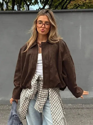 Yuzu Suede Bomber - Chocolate - sm-YZS-84018 CHOC - All About A Girl