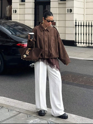 Yuzu Suede Bomber - Chocolate - sm-YZS-84018 CHOC - All About A Girl