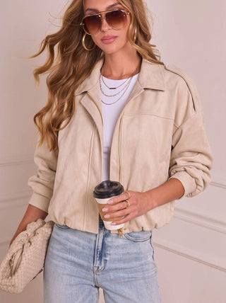 Yuzu Suede Bomber - Cream - sm-YZS-84018 CREAM - All About A Girl
