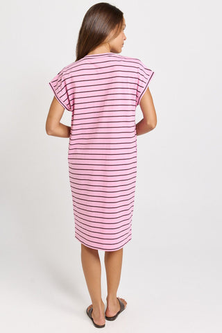 Zena T-Shirt Dress - Pink/Chocolate Stripe - BB1019-PCS - All About A Girl
