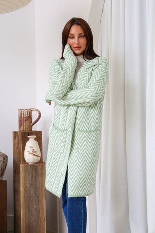 Zig Zag Pocket Coatigan - Sage/Ivory - b5698 - All About A Girl