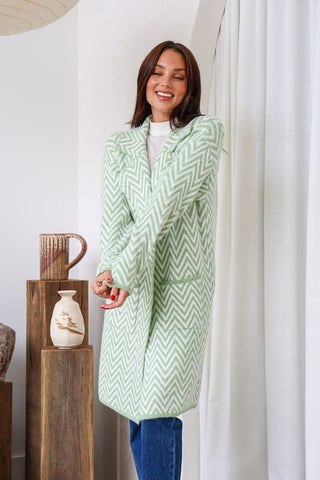 Zig Zag Pocket Coatigan - Sage/Ivory - b5698 - All About A Girl